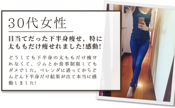 目当てだった下半身痩せ、特に太も もだけ痩せれました!感動!